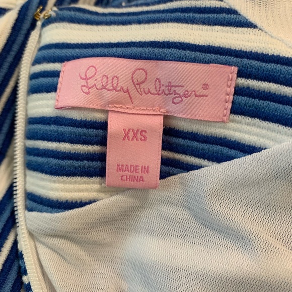 Lilly Pulitzer XXS Blue White Stripe Mini Cap Sleeves Vneck PRIORITY SHIPPING - Picture 7 of 9